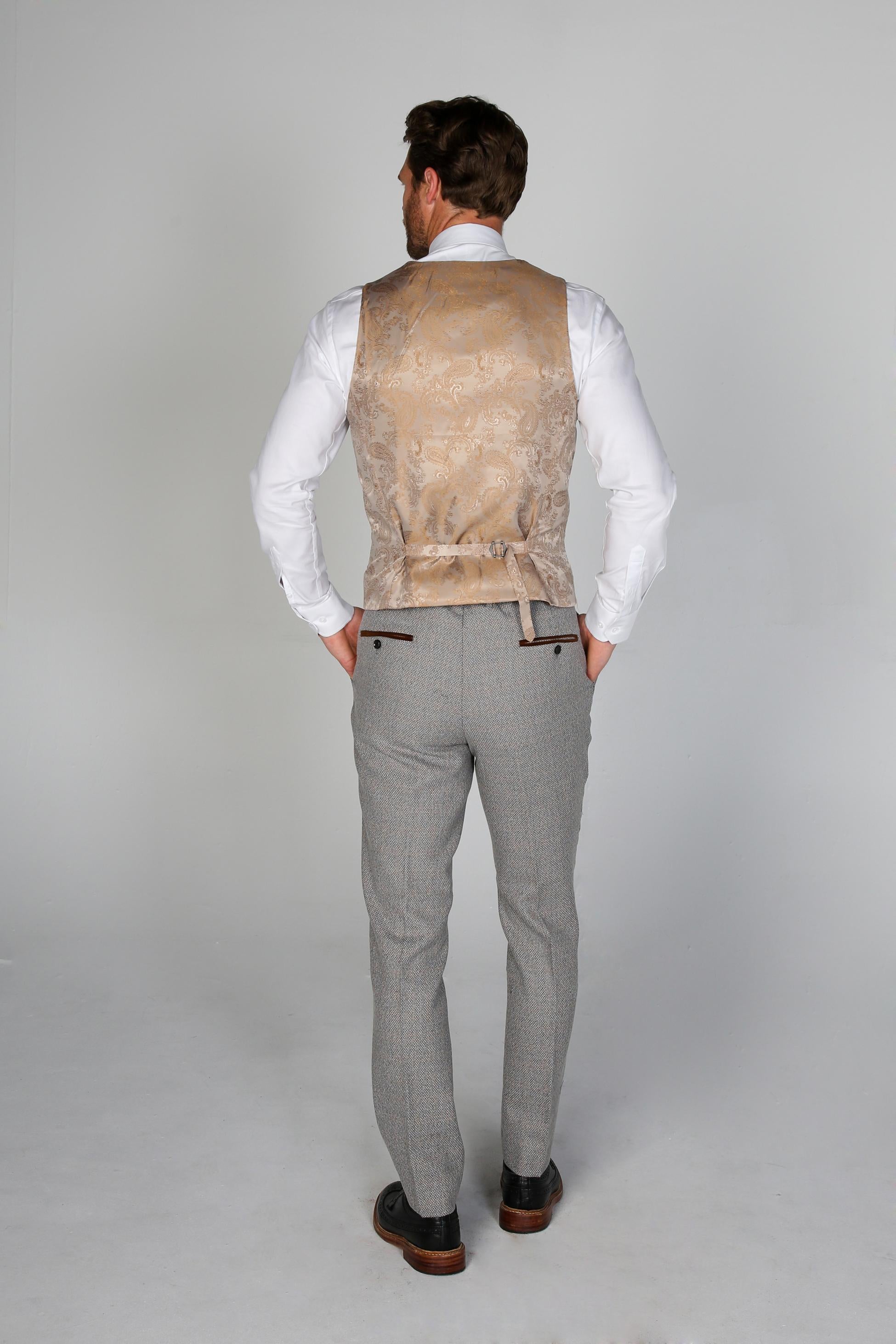 Men's Tweed-Like Tailored Fit Formal Suit - RALPH - Cream