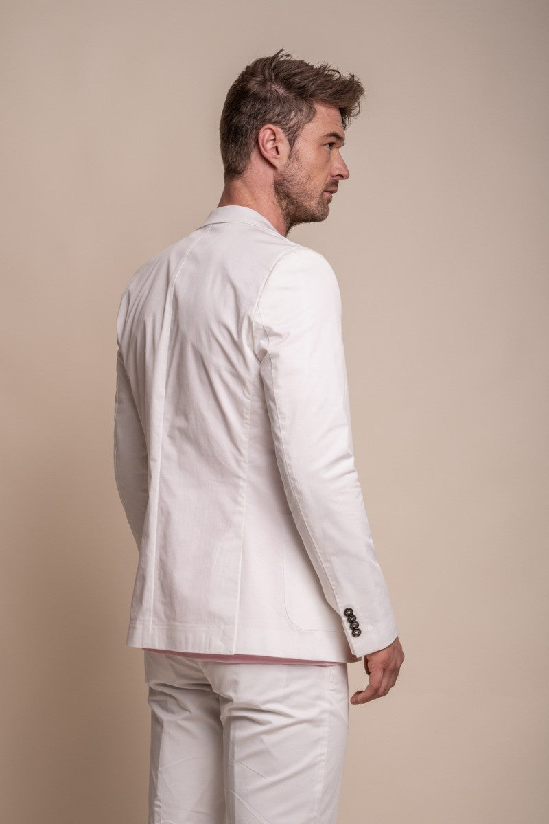 Men's Cotton Slim Fit Formal Suit Jacket - MARIO - Ecru