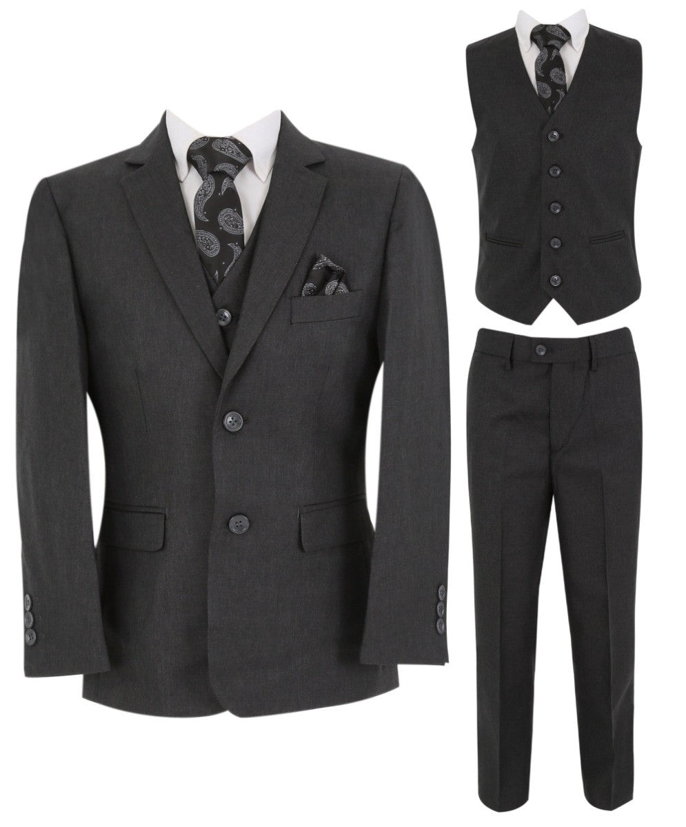 Boys Tailored Fit Formal Suit - LANDON - Charcoal Grey