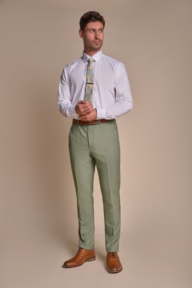 Men's Slim Fit Houndstooth Tweed Check Suit 3-Piece - CARIDI - Sage Green