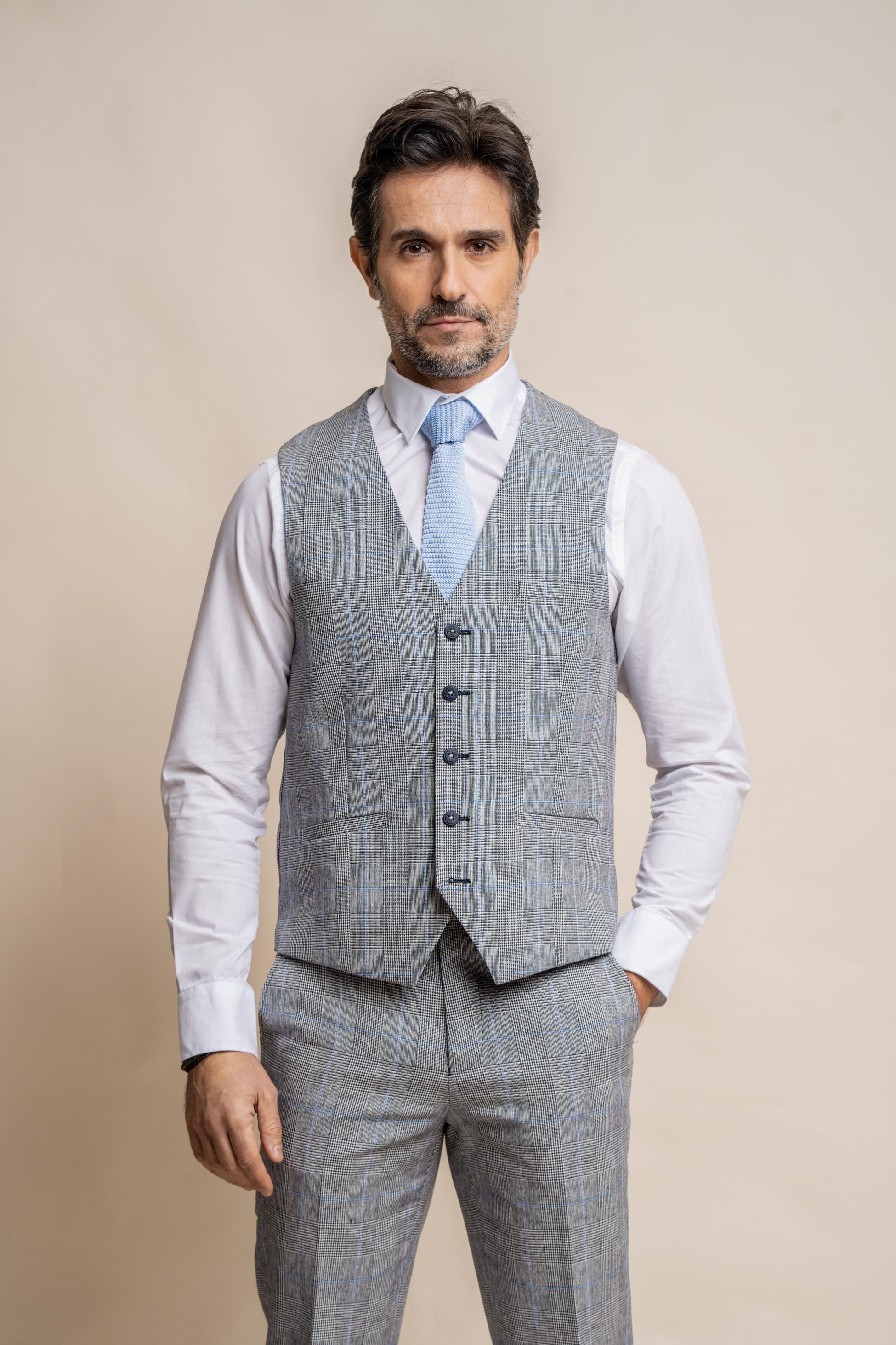 Men's Check Slim Fit Formal Grey Suit - ARRIGA - Grey