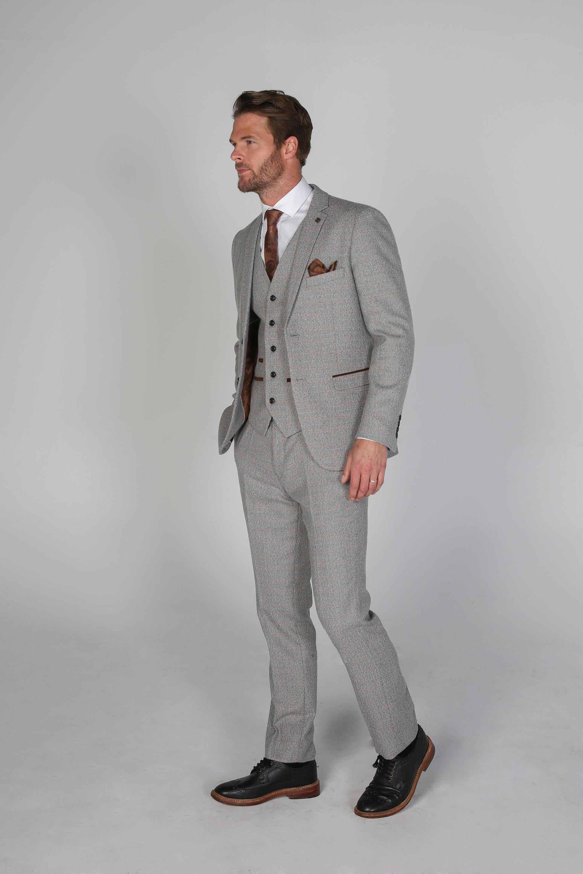 Men's Tweed-Like Tailored Fit Formal Suit - RALPH - Cream