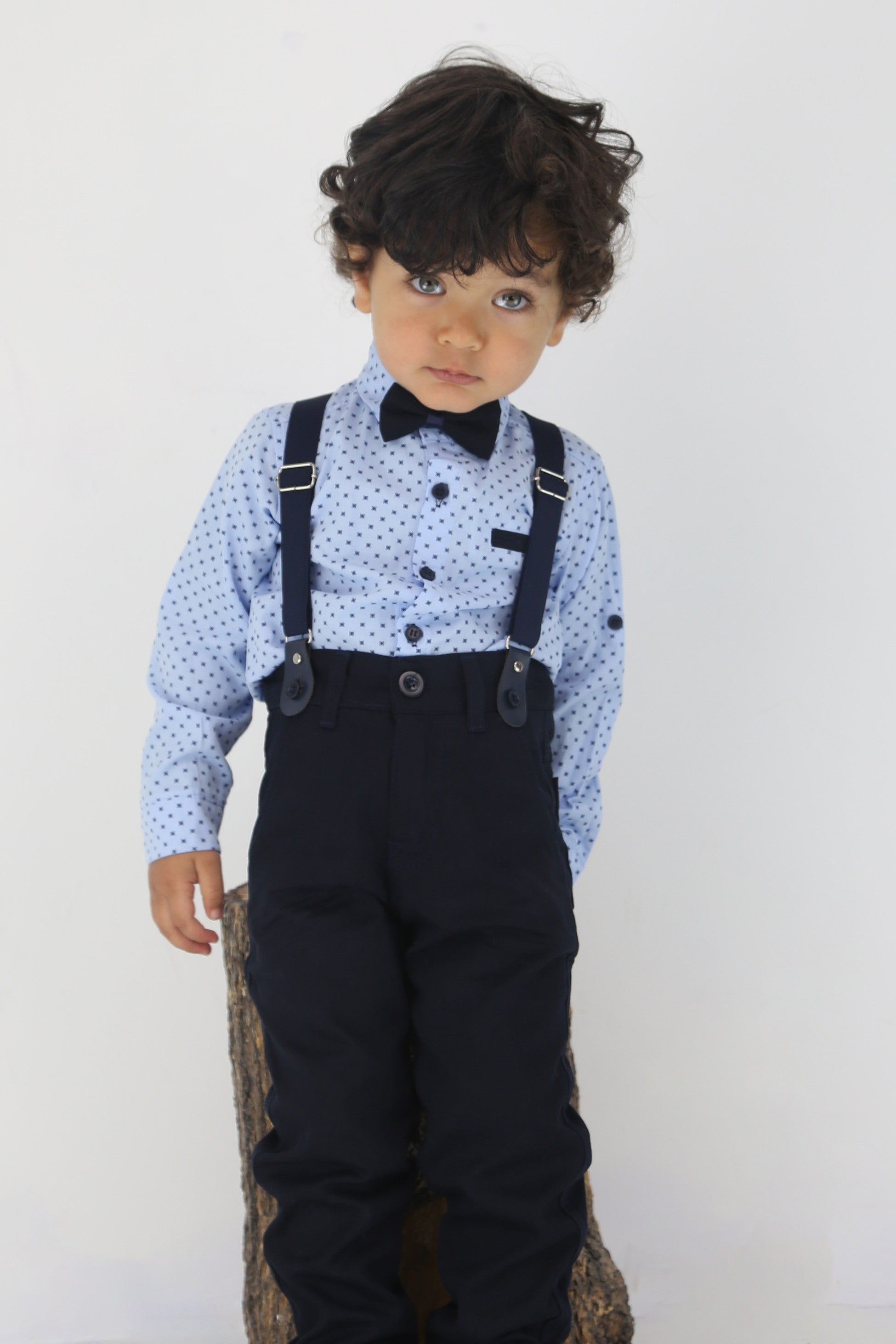 Baby & Boys Gentleman Outfit - 4 PC Suspenders Pant Suit Set - KELEBEK - Light Blue - Navy
