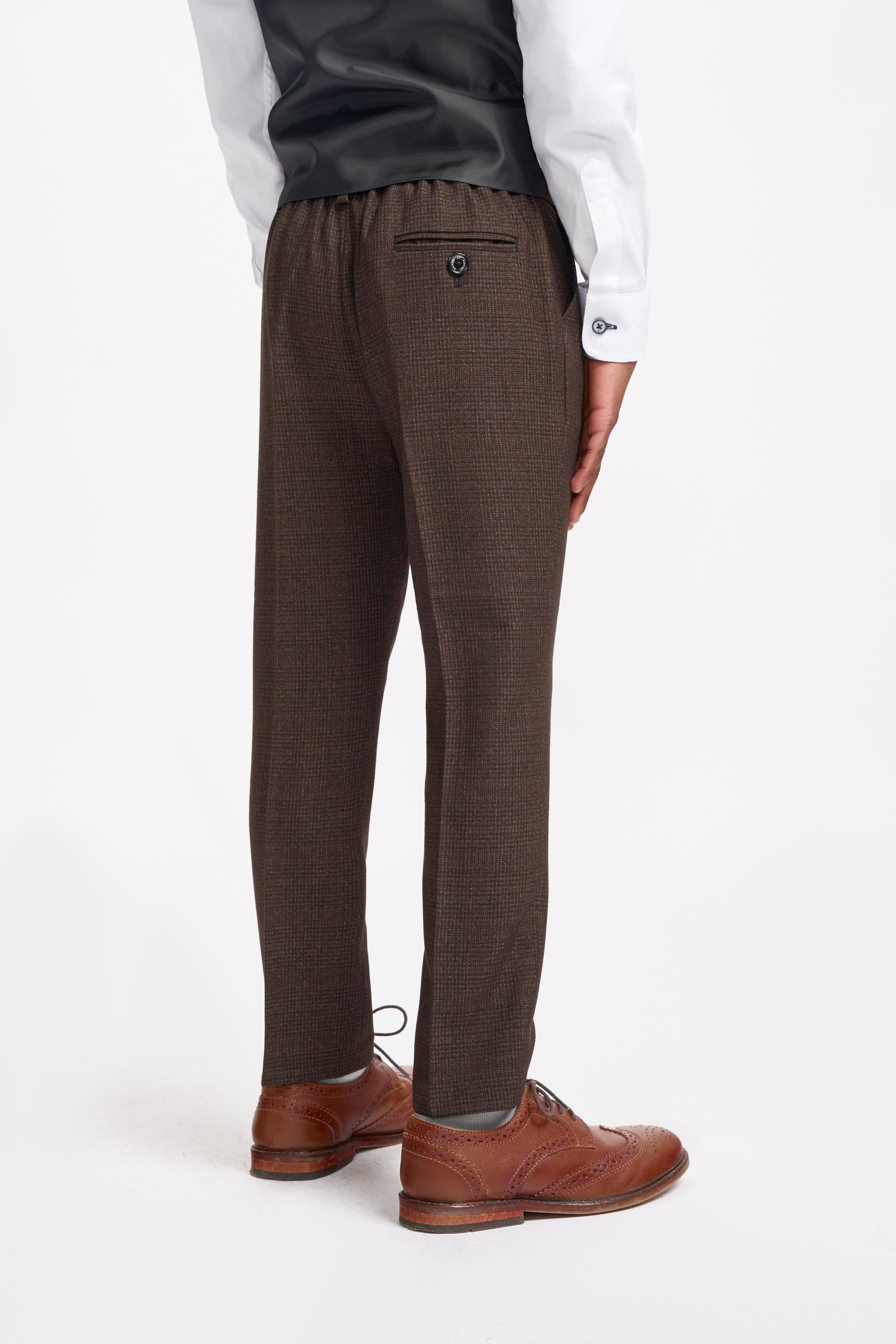 Boys Slim Fit Tweed Check Suit - CARIDI - Brown