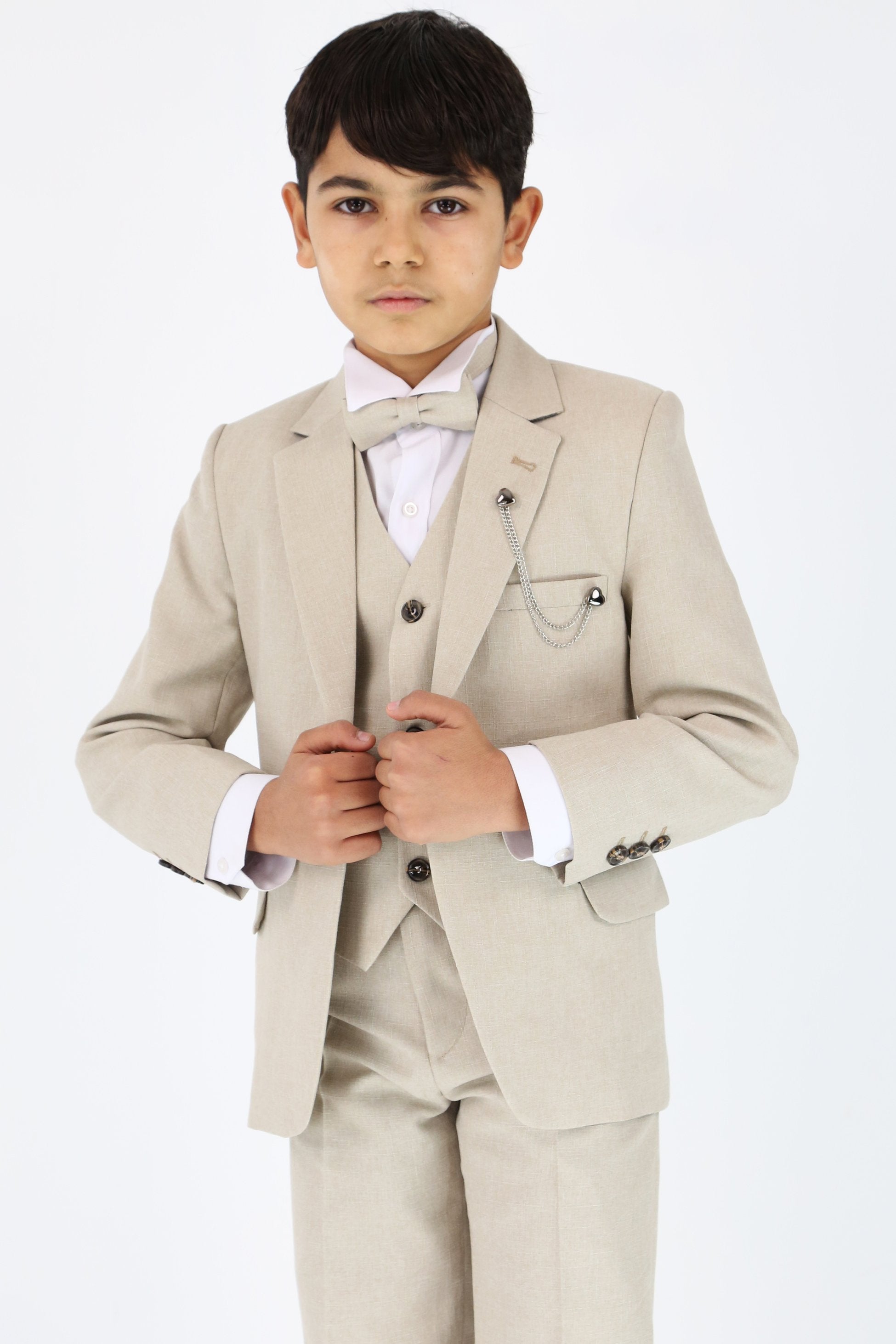 Boys Slim Fit Textured 8-Piece Formal Suit Set - Beige