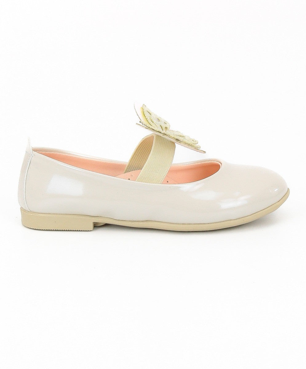 Girls Ballerina Butterfly Strap Flat Dress Shoes - Pearl White