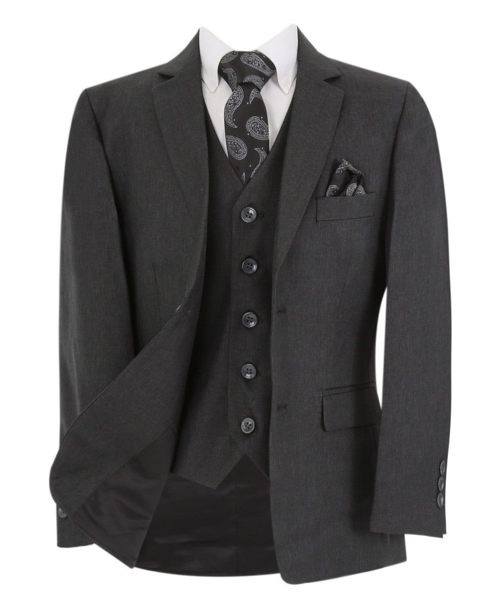 Boys Tailored Fit Formal Suit - LANDON - Charcoal Grey