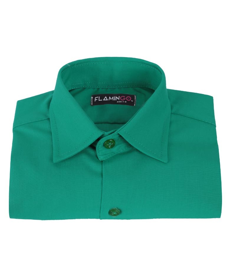 Boys Cotton Blend Formal Shirt - Dark Green