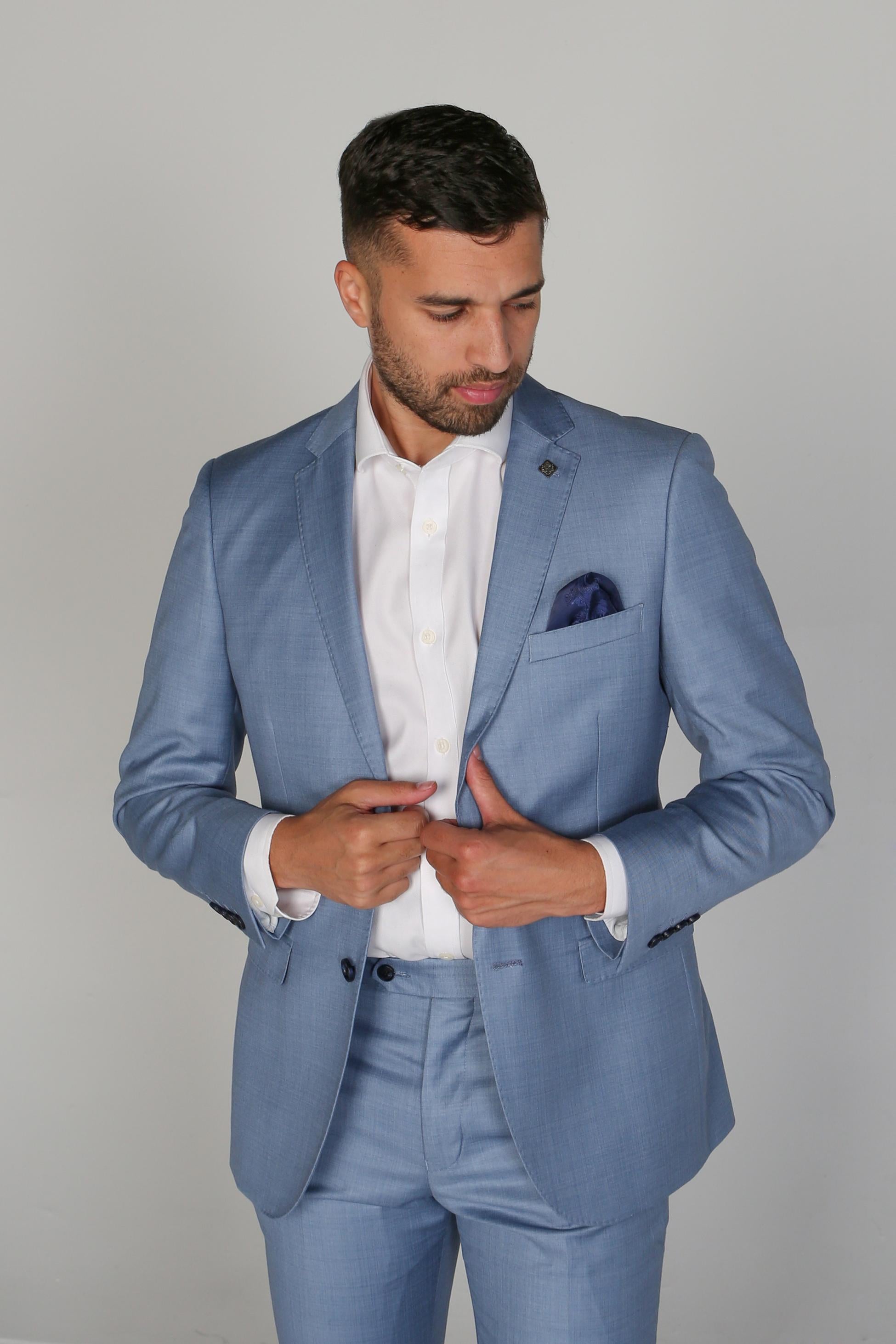 Men's Tailored Fit Formal Suit Jacket - CHARLES - Blue