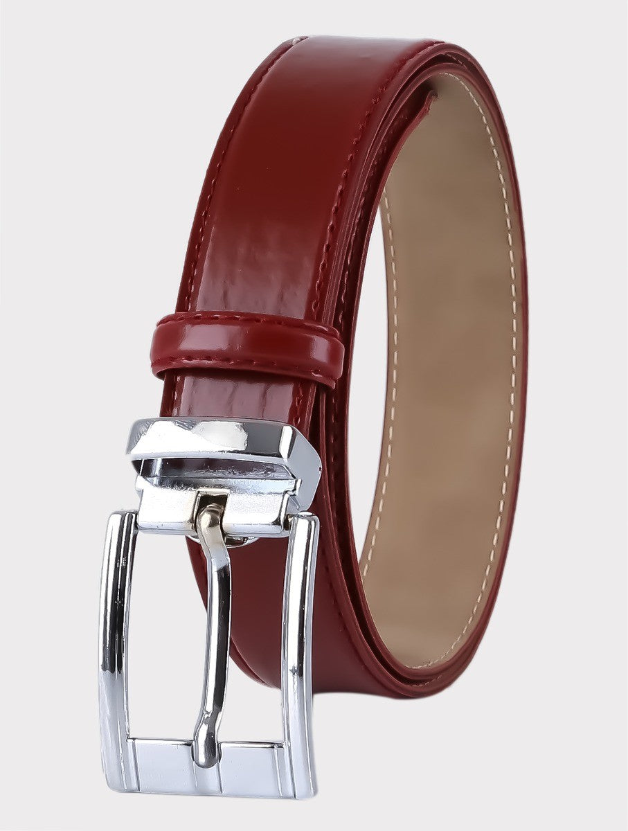 Boys Leather Belt - Shiny - Burgundy