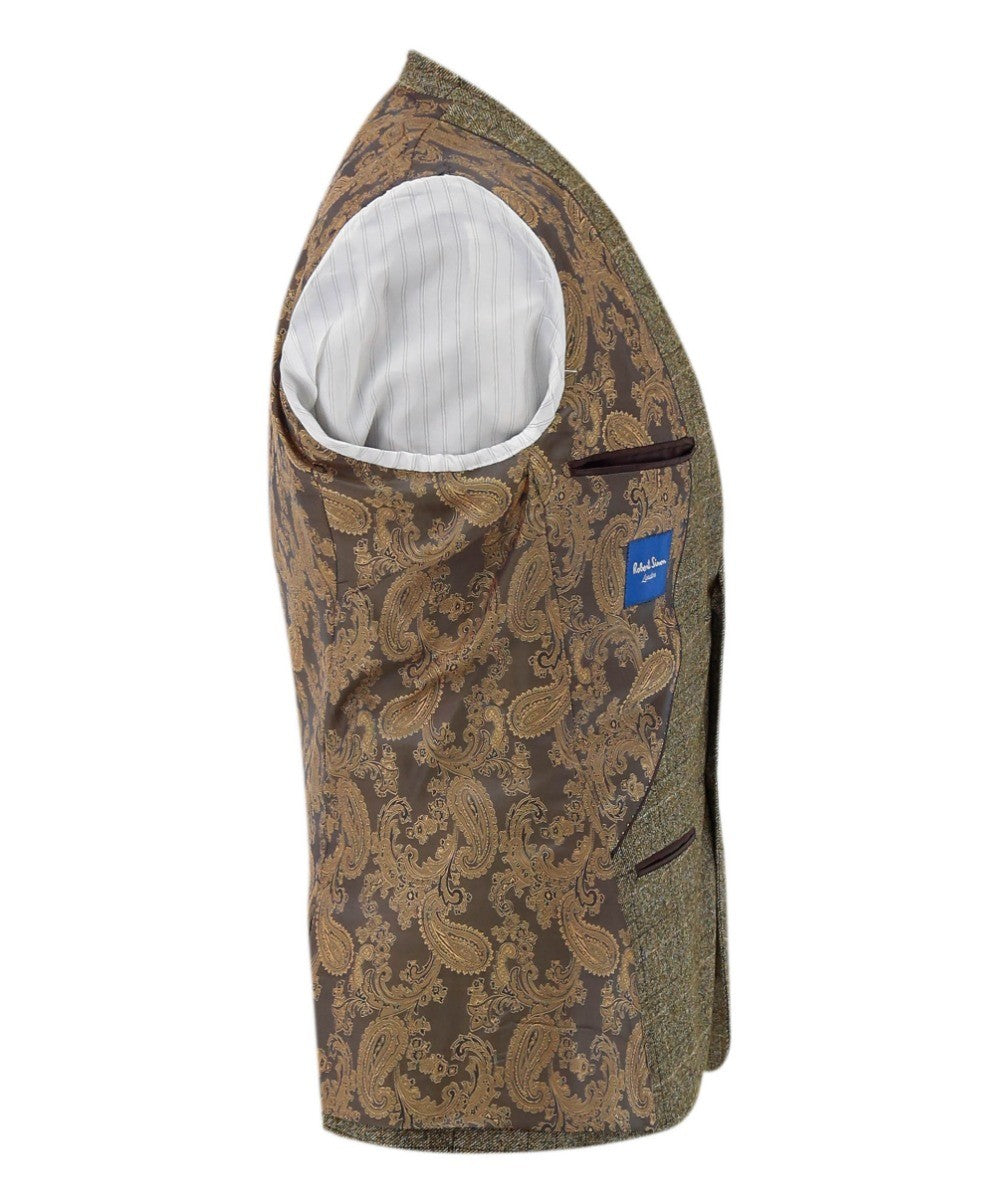 Men's Tweed Windowpane Check Suit Jacket - LIAM Beige