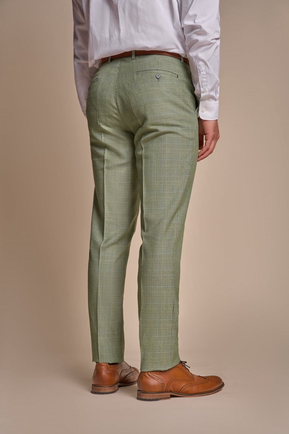 Men's Slim Fit Houndstooth Tweed Check Suit 3-Piece - CARIDI - Sage Green