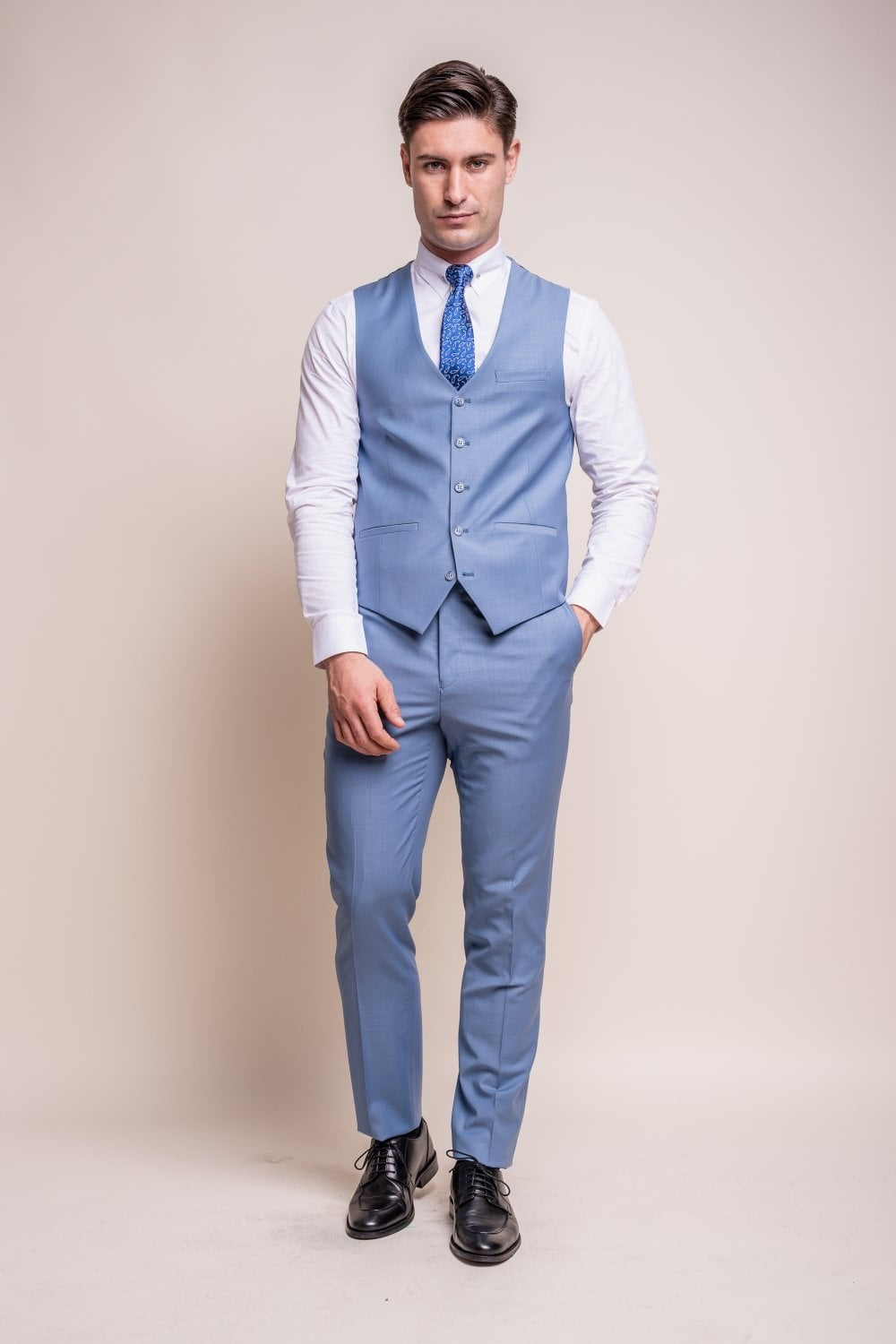 Men's Wool Blend Slim Fit Waistcoat - BOND - Ocean Blue