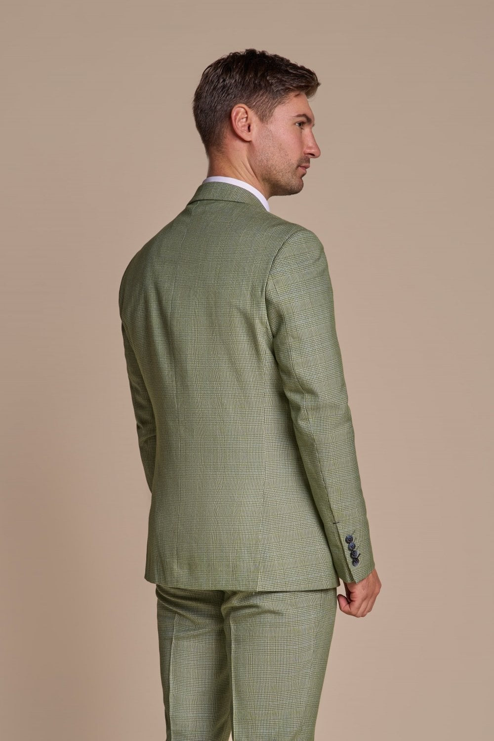 Men's Slim Fit Houndstooth Tweed Check Suit 3-Piece - CARIDI - Sage Green