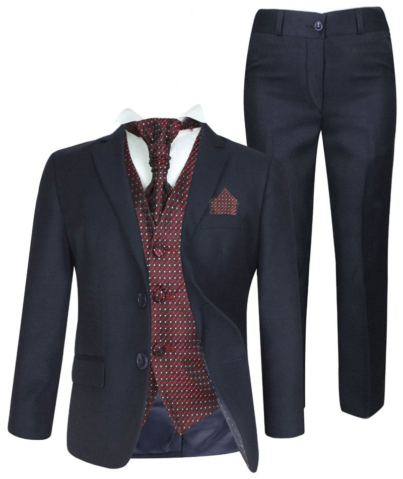 Boys 5 PC Navy Dinner Suit - Burgundy