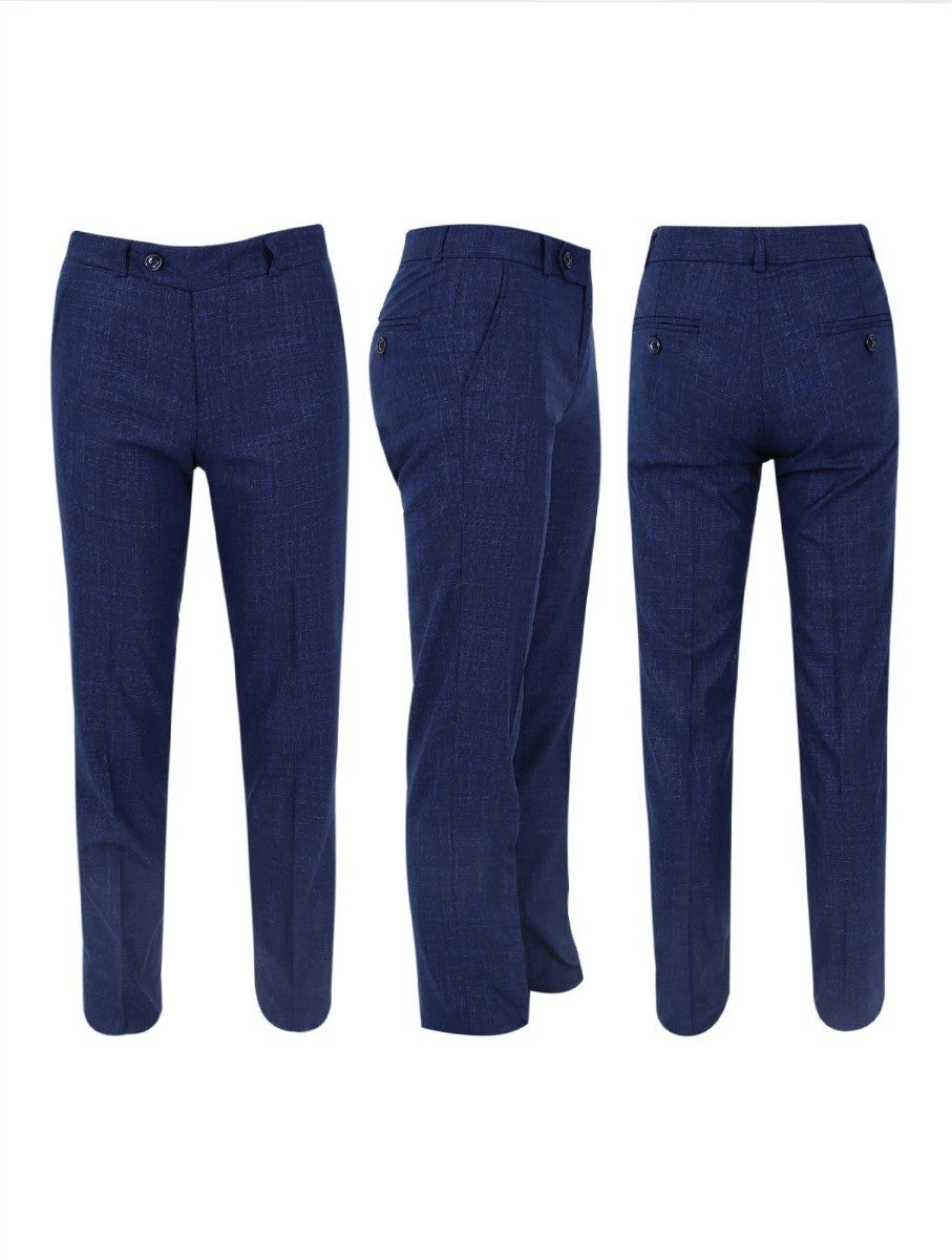 Boys Windowpane Check Slim Fit Suit Set - Navy Blue
