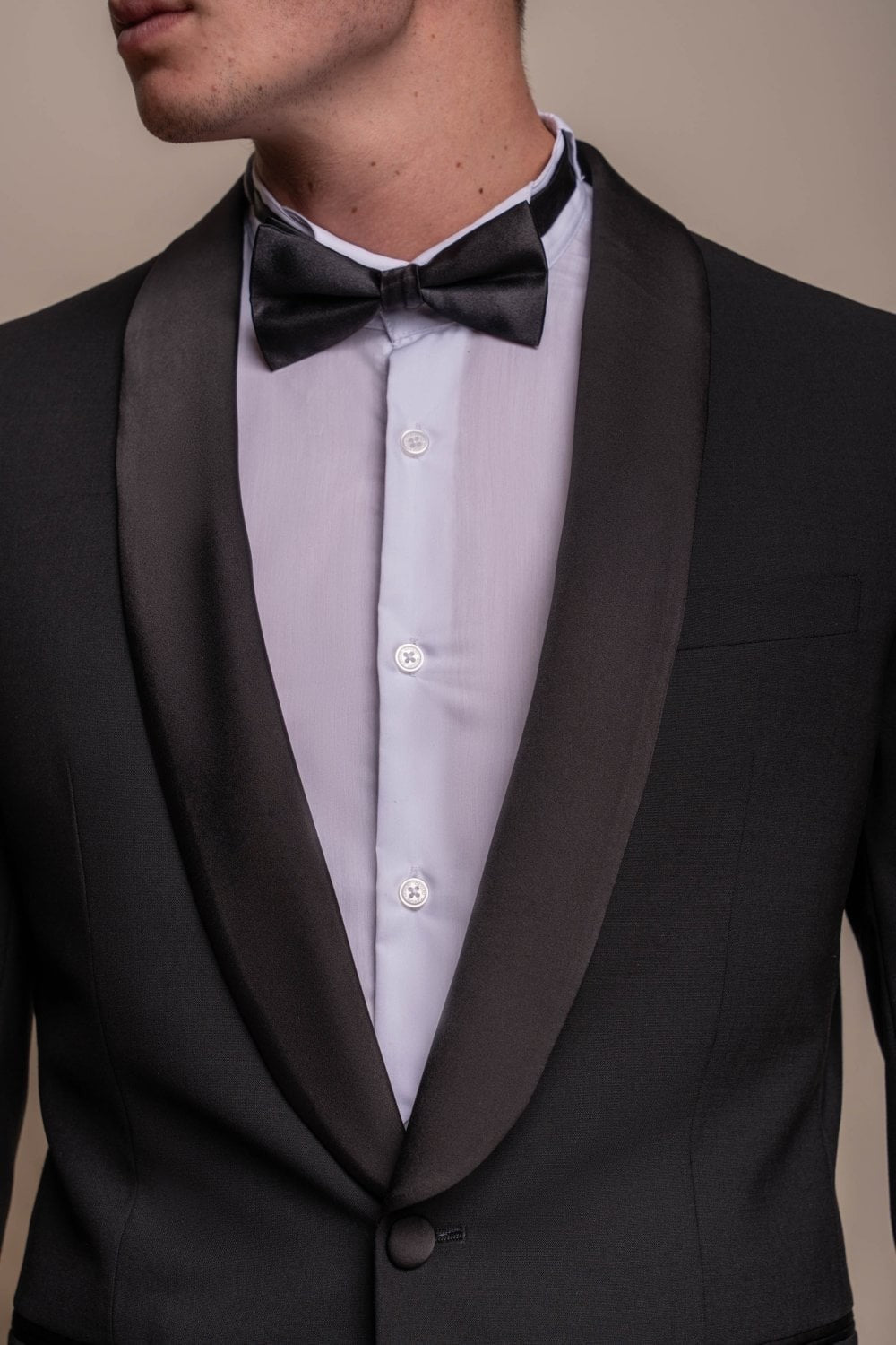 Men's Slim Fit Wool Blend Tuxedo Suit Jacket - ASPEN - Black