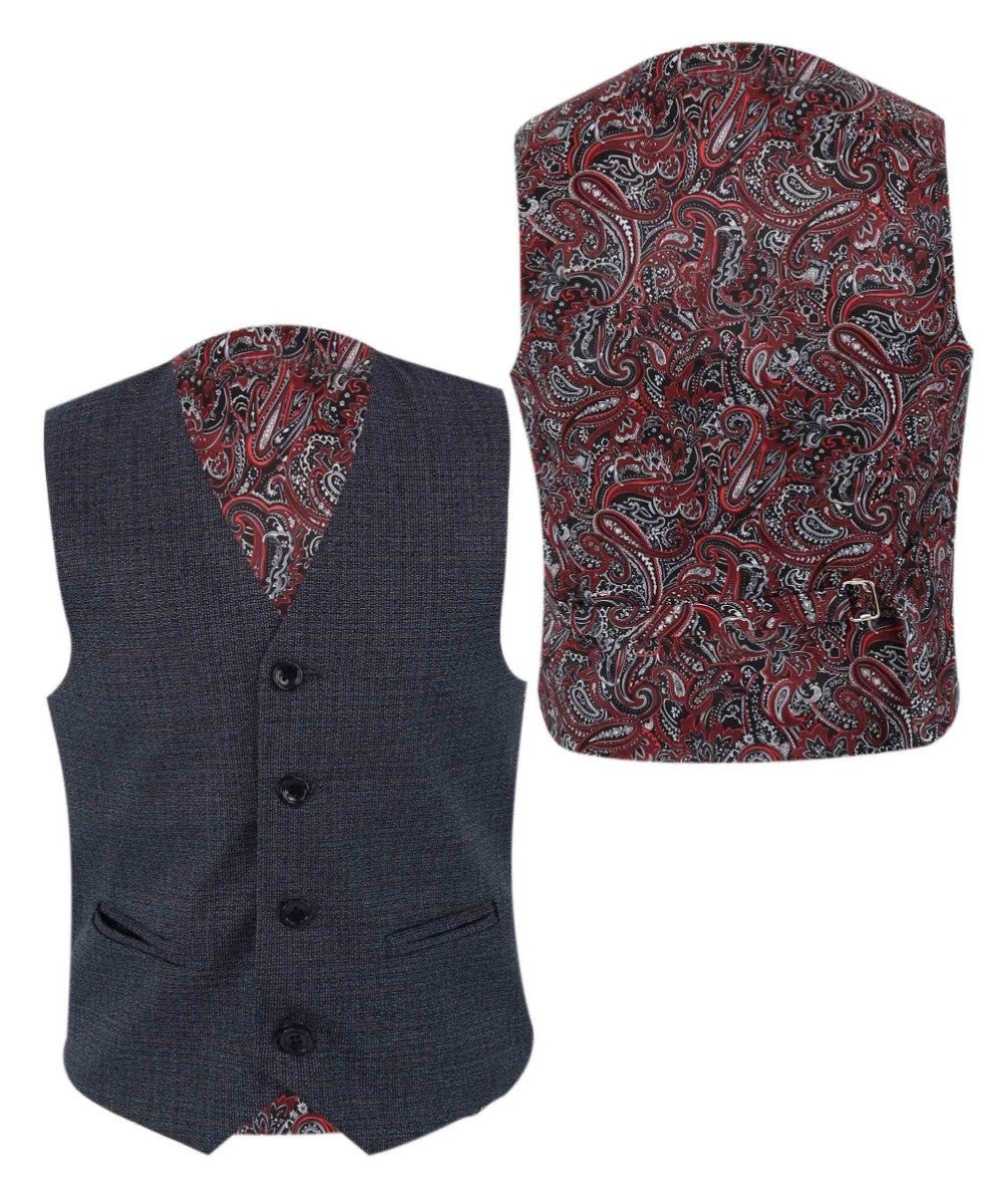 Boys Tailored Fit Textured Suit - ADRIAN - Navy Blue