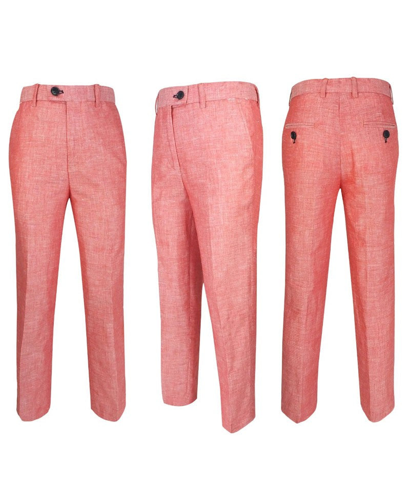 Boys Linen Suit with Elbow Patches - Red