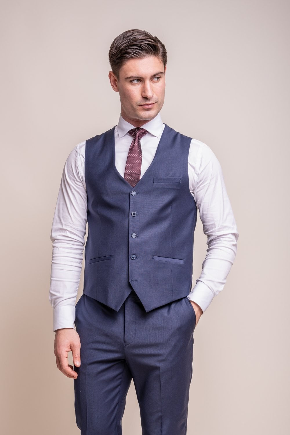 Men's Wool Blend Slim Fit Waistcoat - BOND - Navy