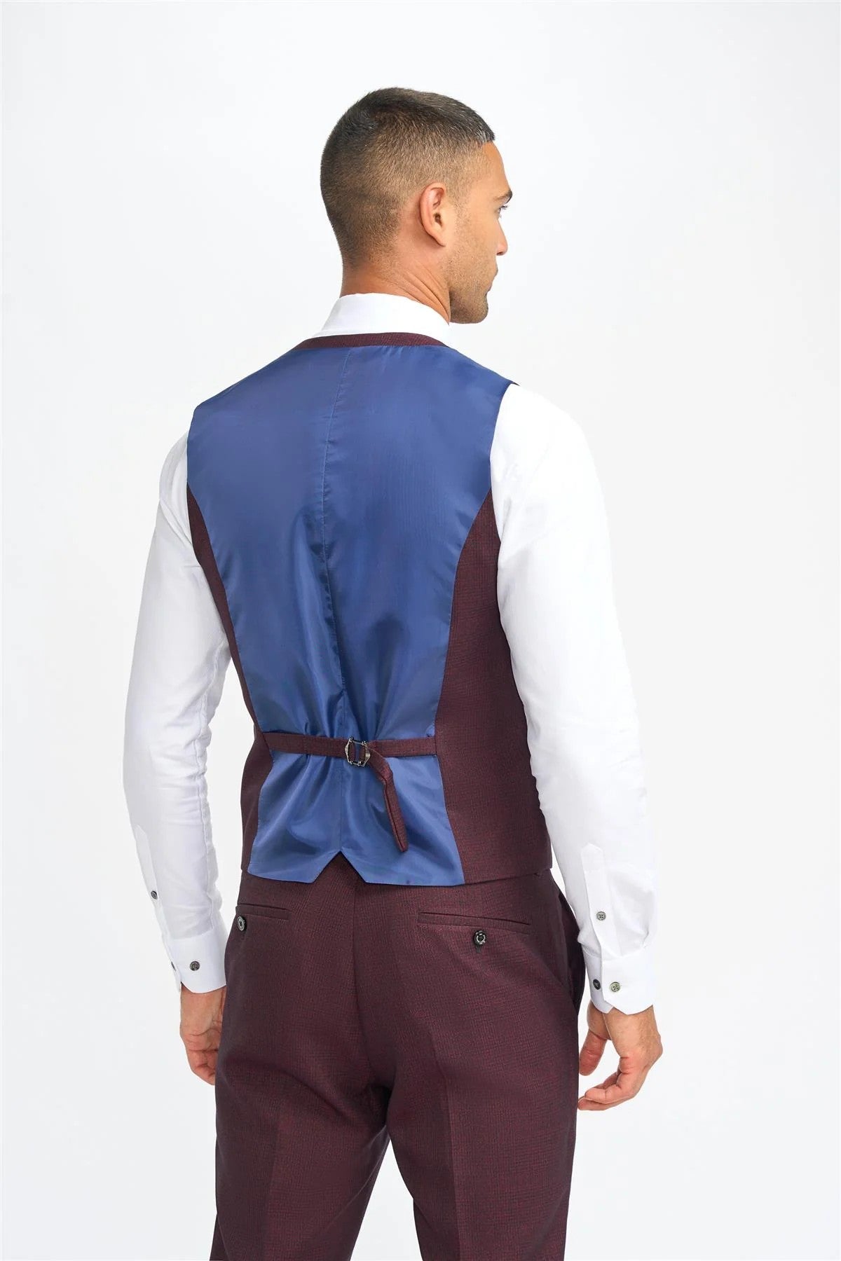 Men's Tweed Houndstooth Check Slim Fit Formal Waistcoat - CARIDI -Wine