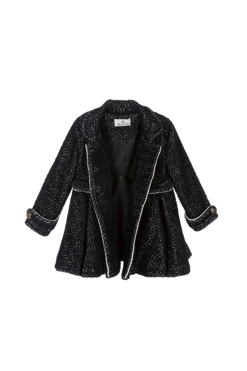 Girls Tweed Effect Double Breasted Midi Coat Set - Navy Blue
