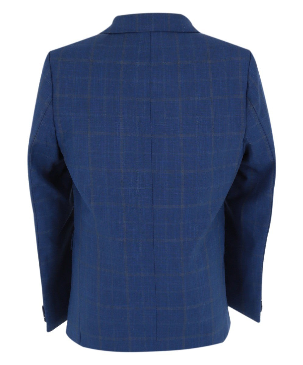 Boys Windowpane Check 6 Piece Suit Set - Navy