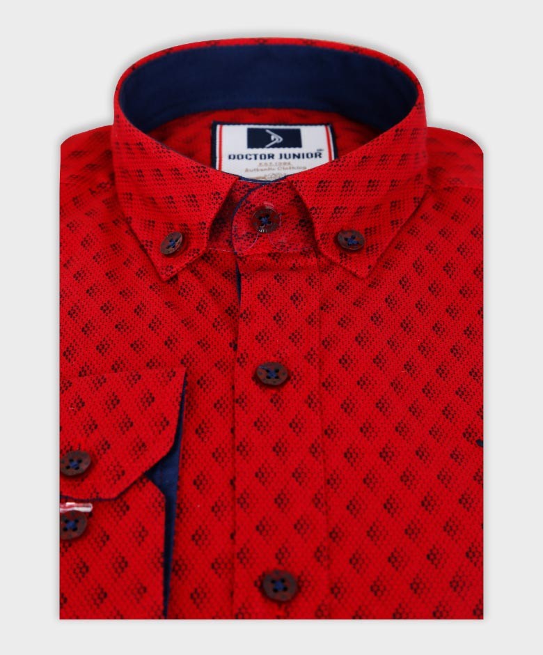 Boys Slim Fit Patterned Fashion Shirt - Red