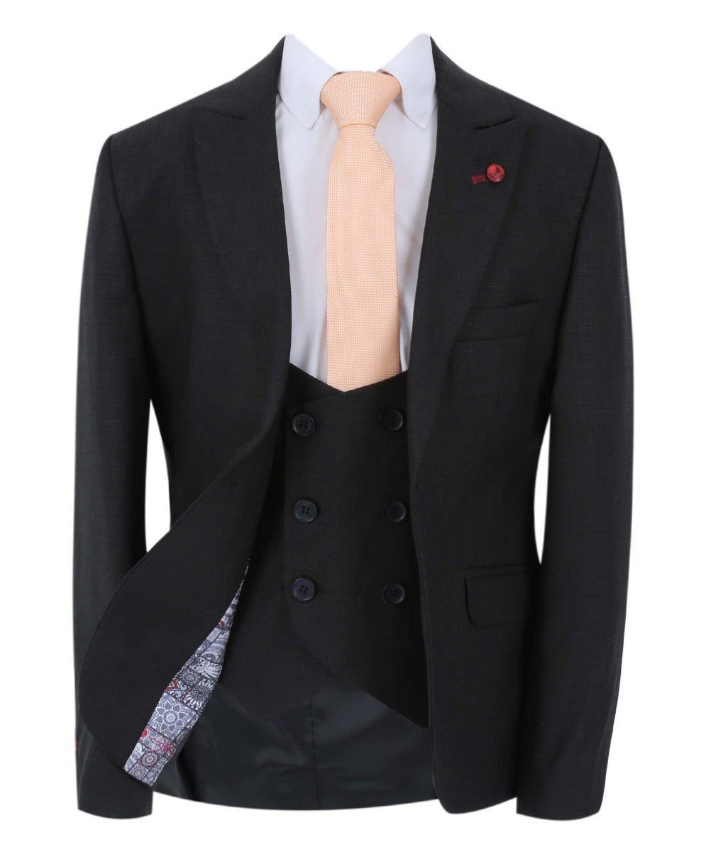 Boys Slim Fit Black Suit - Alvarez - Black