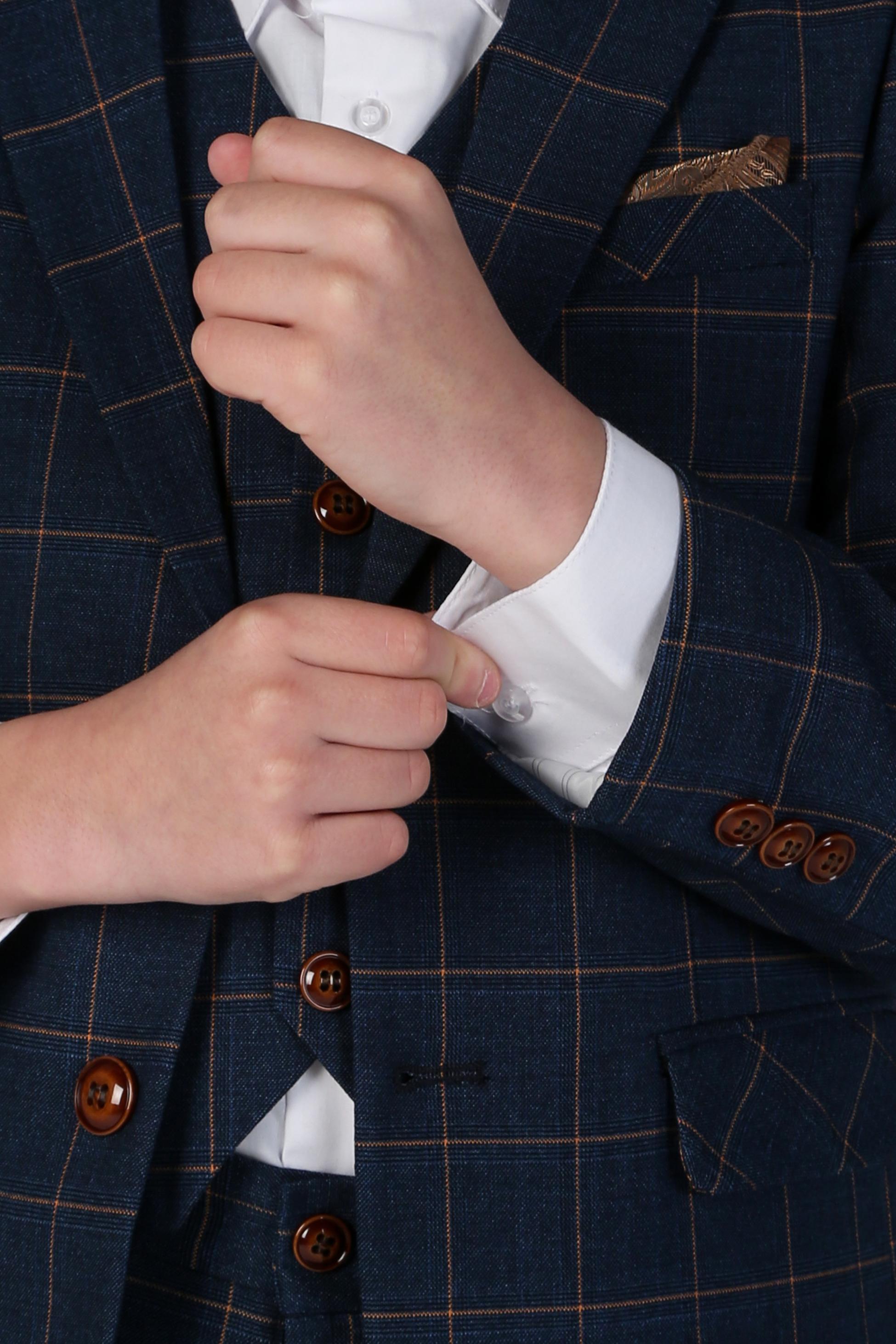 Boys' Tailored Fit Windowpane Check Suit - HAMLEYS - Cornflower Blue