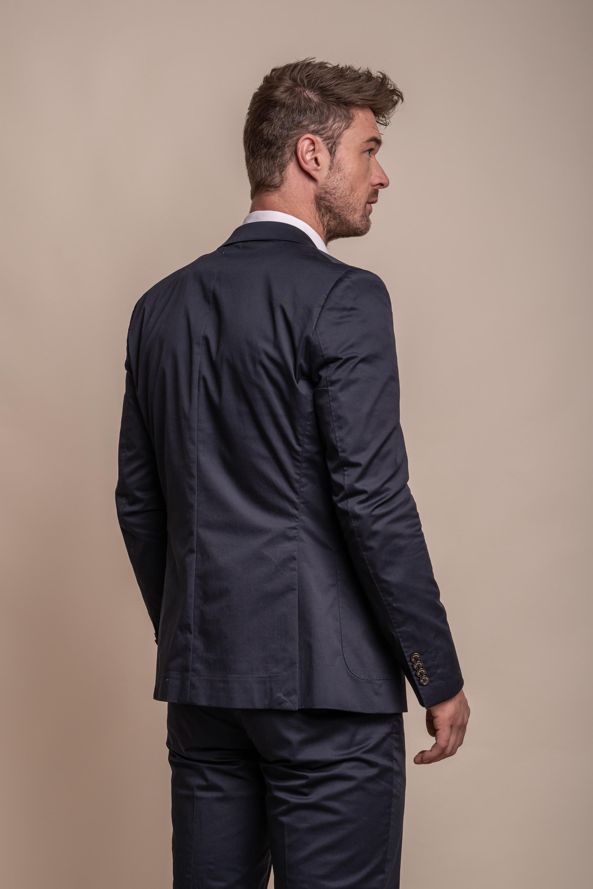 Men's Cotton Slim Fit Formal Suit Jacket - MARIO - Navy Blue