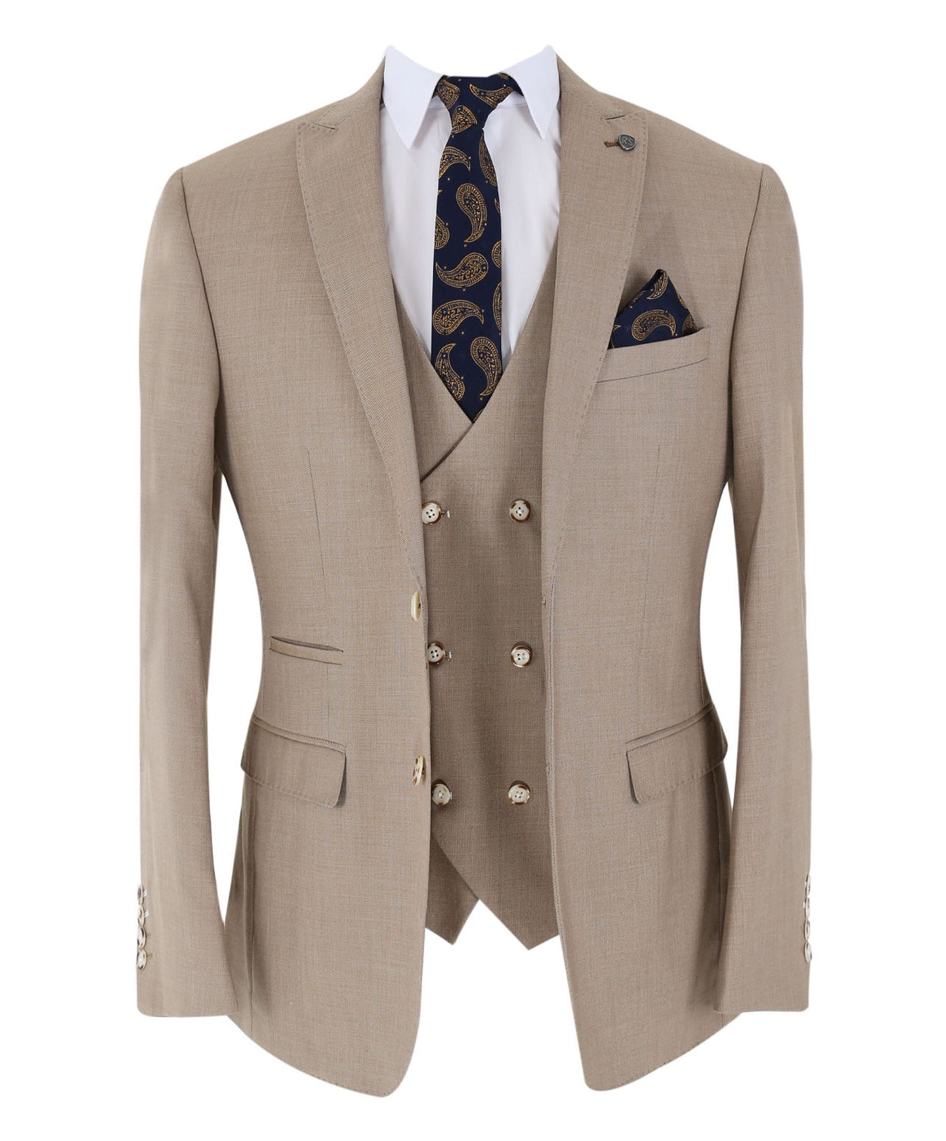 Men's Tailored Fit 3 Piece Suit Classic Special Occasion - JAMES - Taupe Beige