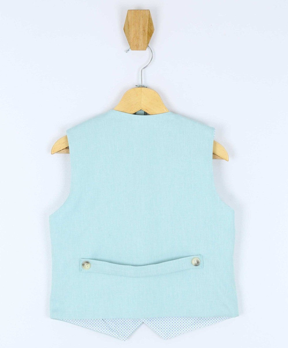 Boys Formal Waistcoat Suit Set - Green - Beige