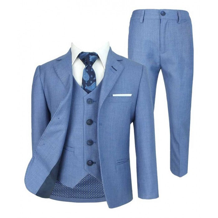 Boys Slim Fit Formal Suit - Blue Jay