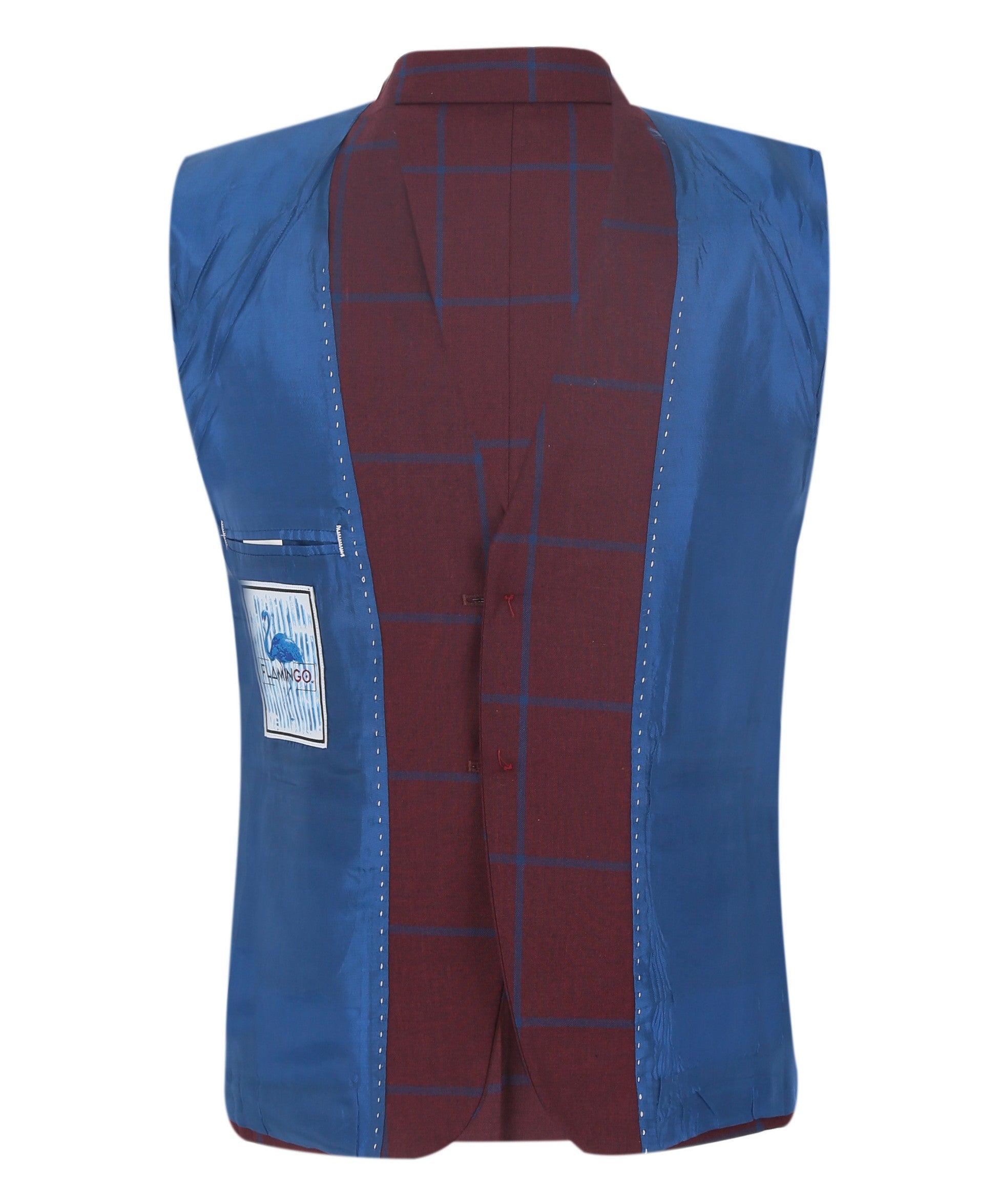 Boys 3 Piece Tailored Fit Windowpane Check Suit - DOMINIC - Burgundy - Blue