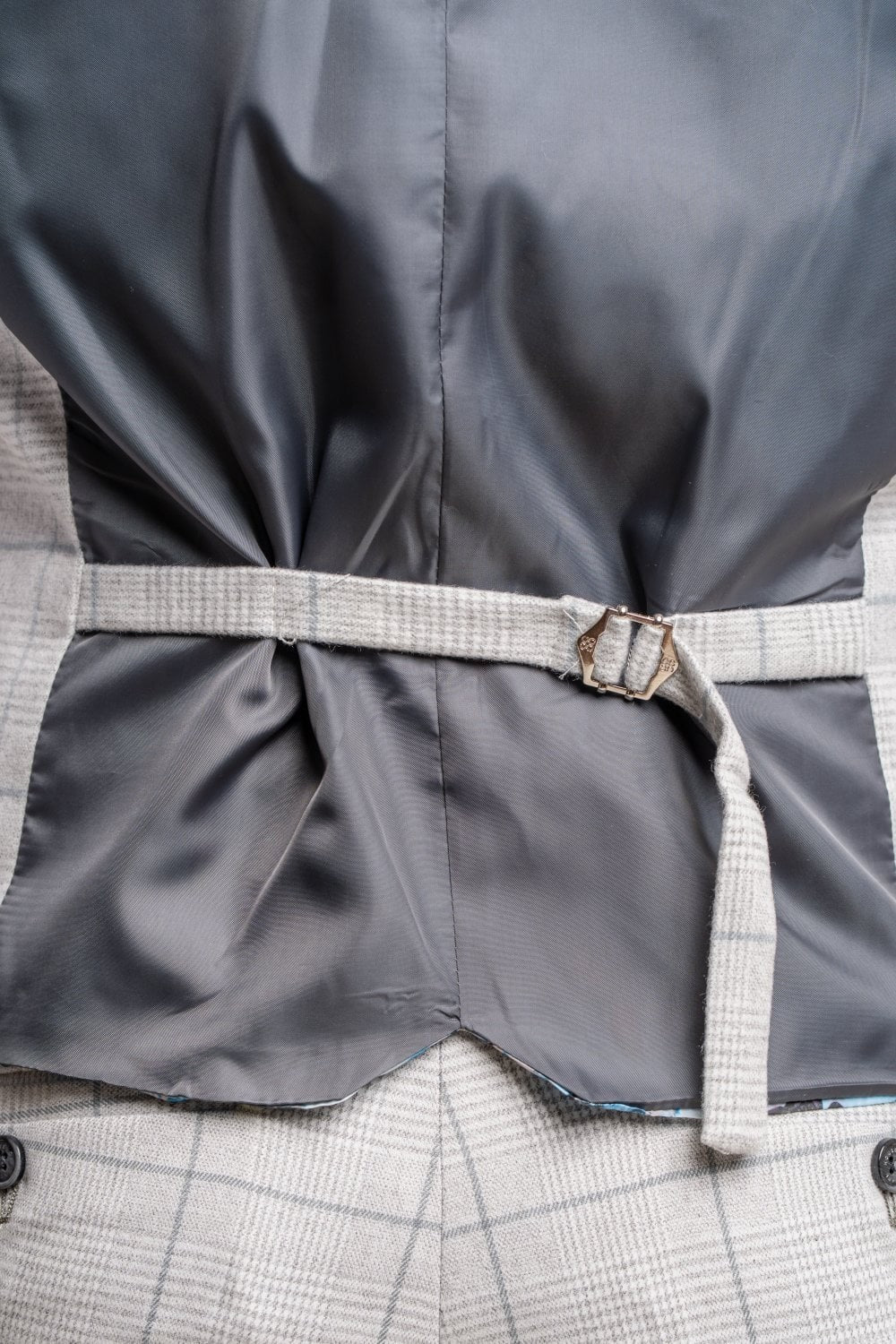 Men's Double Breasted Retro Check Grey Waistcoat - RADIKA - Light Grey