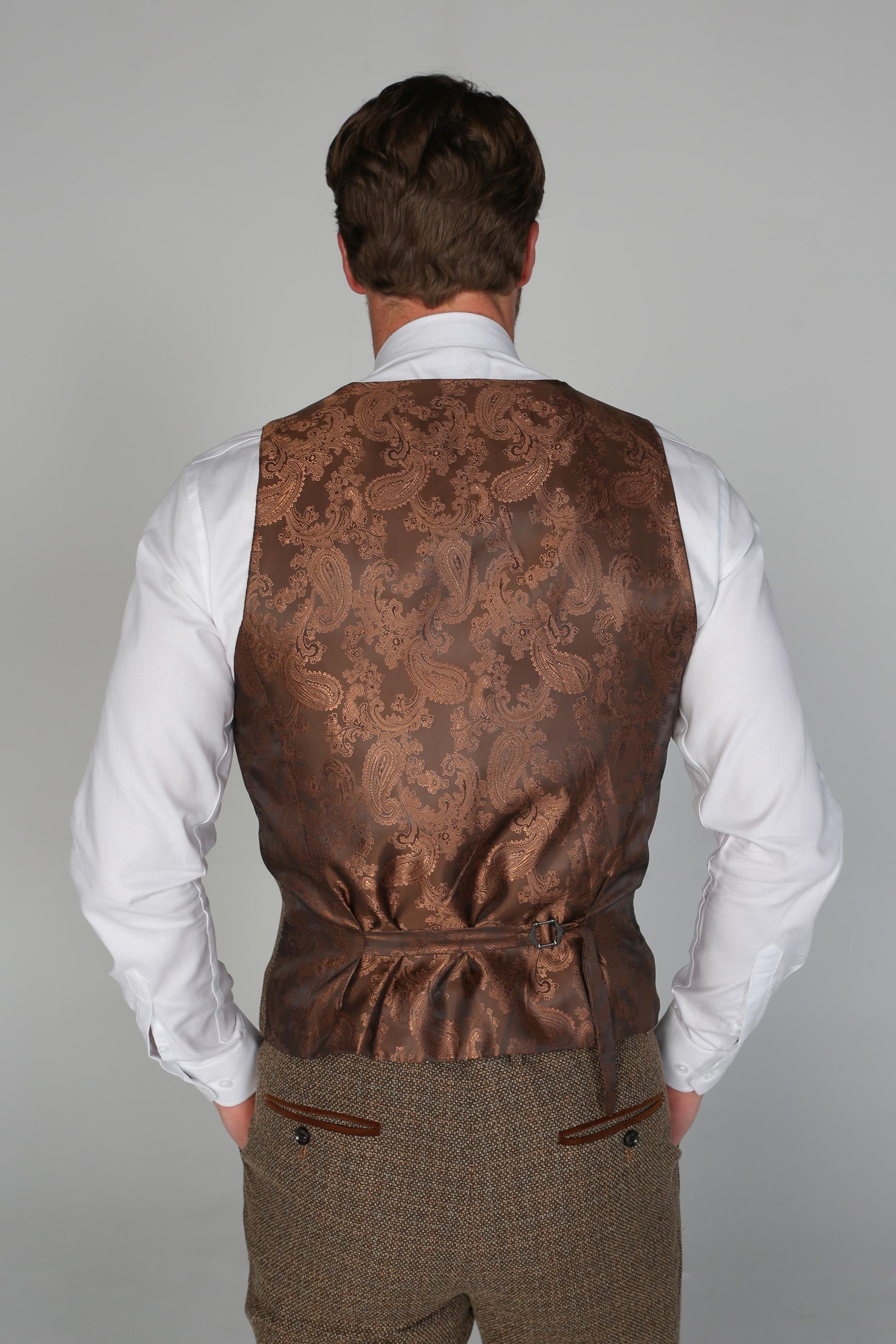 Men's Tweed-Like Tailored Fit Formal Suit - RALPH - Brown