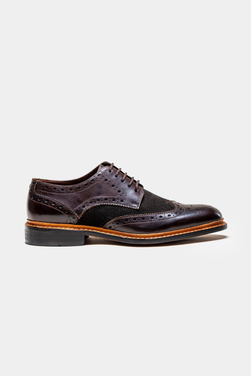 Men's Wingtip Brogue Lace Up Dress Shoes - MERTON - Brown - Brown
