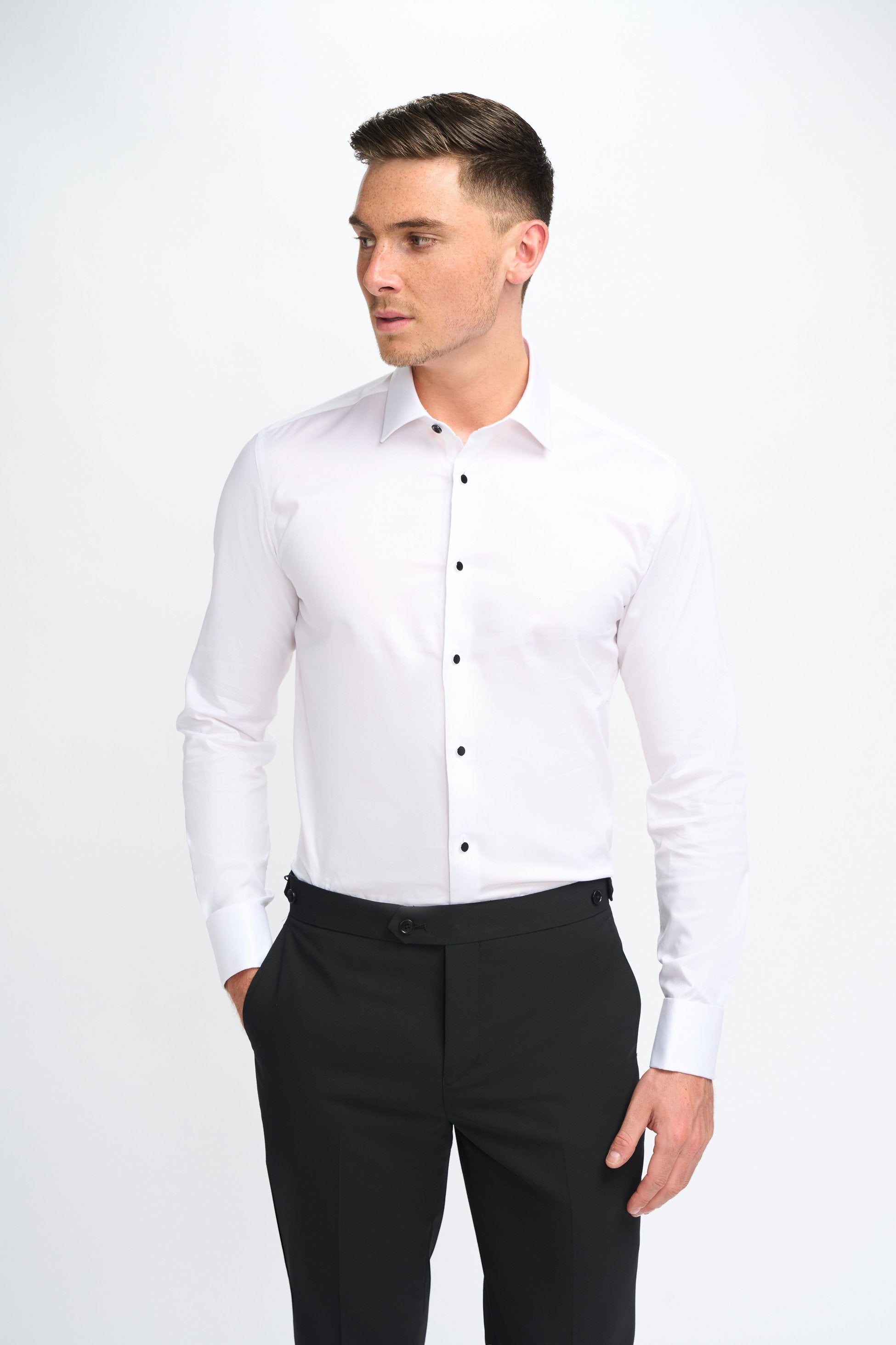 Men’s Classic Collar Button-Up Cotton Cufflink Shirt - Havana - White