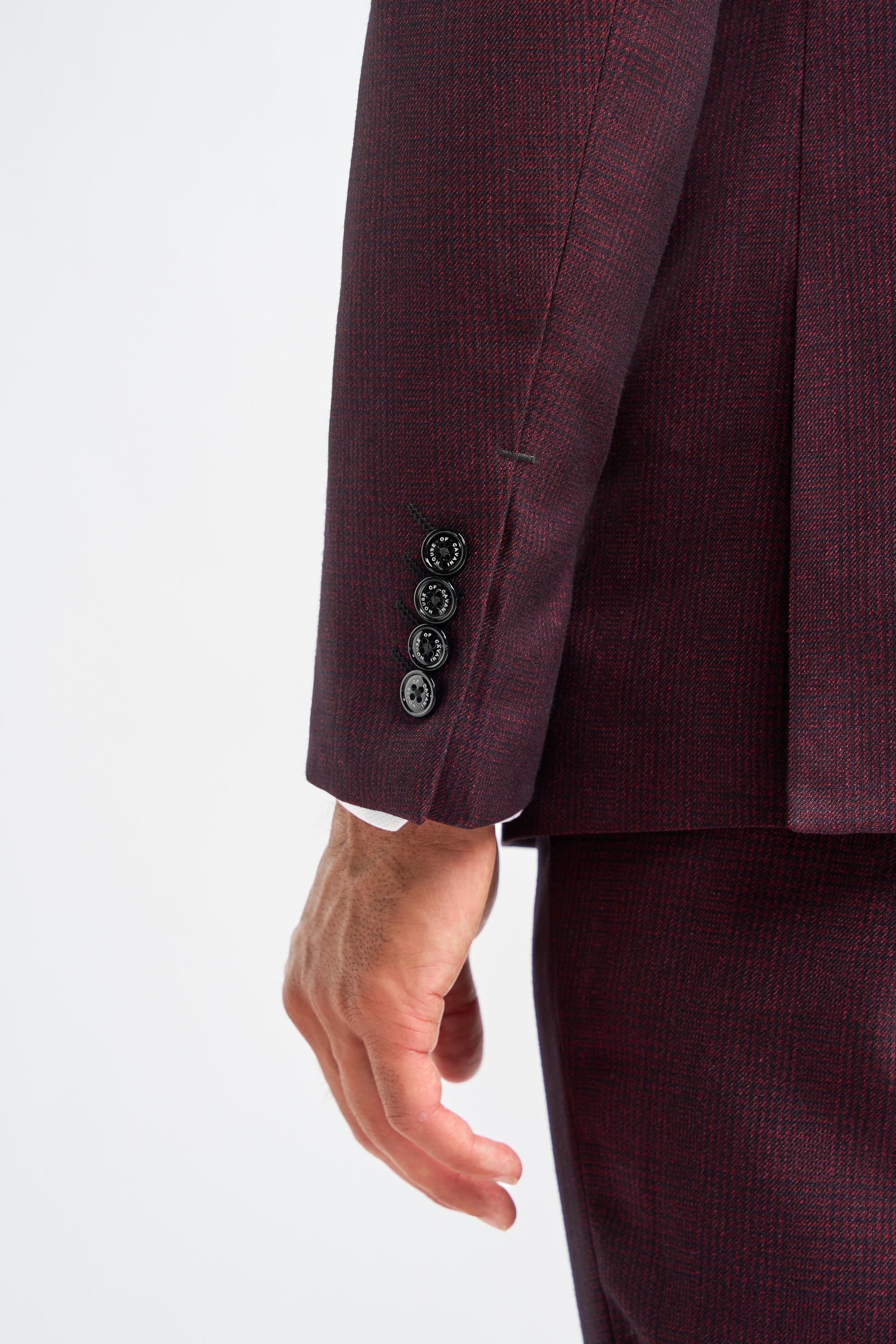 Men's Slim Fit Tweed Check Suit Jacket - CARIDI WINE - Wine