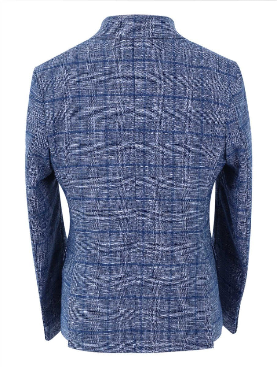 Boys Slim Fit Windowpane Check Suit - Blue