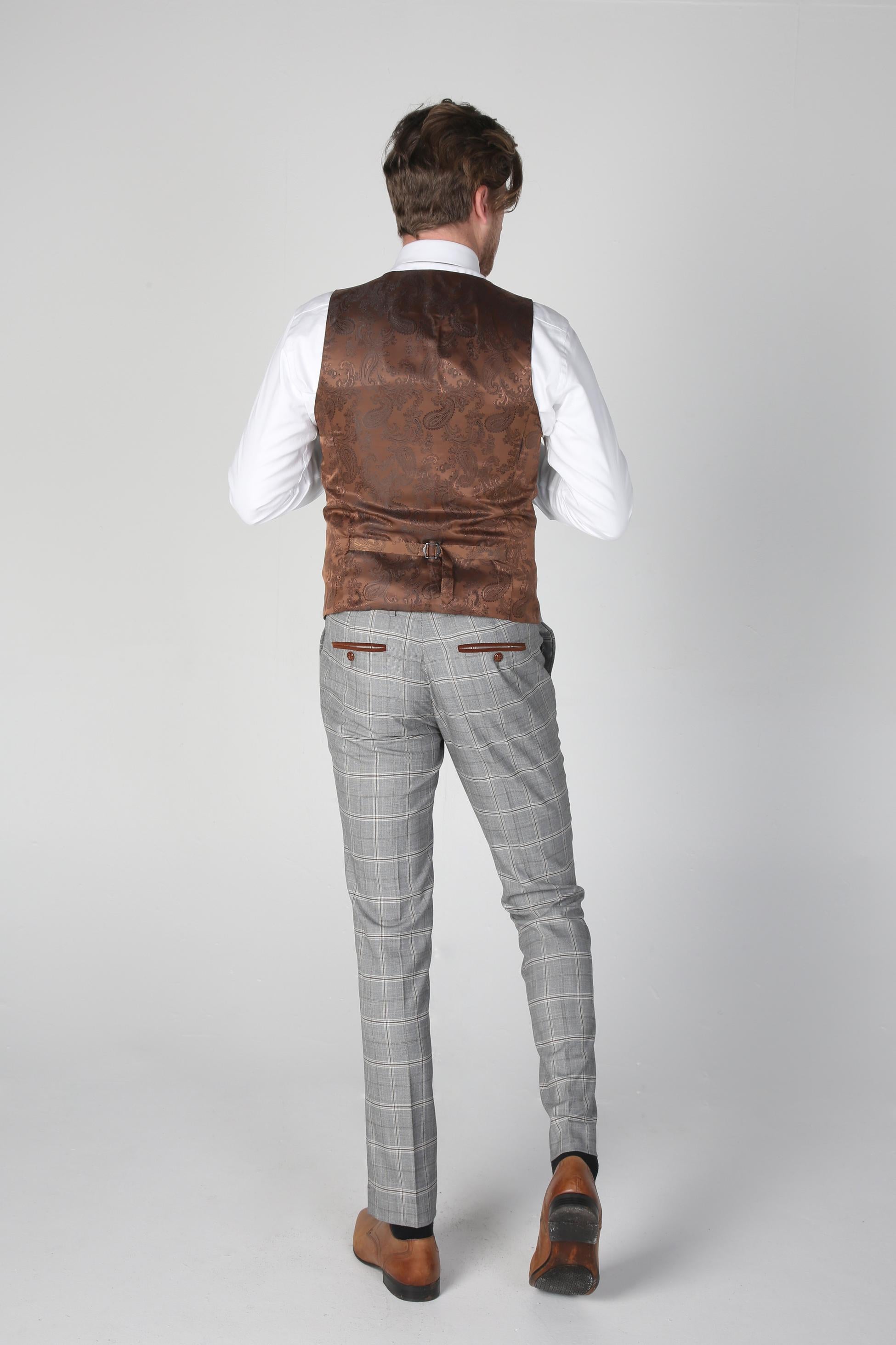 Men's Windowpane Check Grey Waistcoat - FRANCIS - Grey