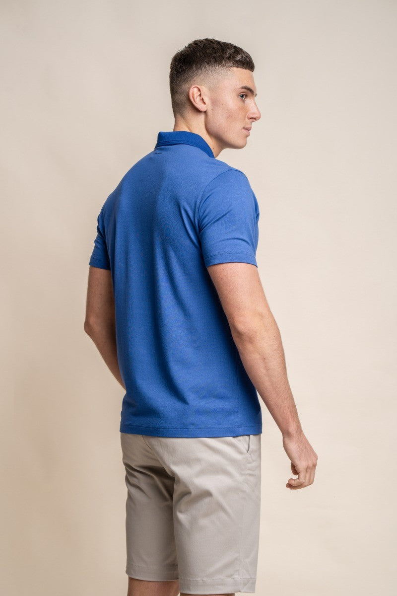 Men's Slim Fit Cotton Short Sleeve Polo Shirt - Kelsey - Electric Blue
