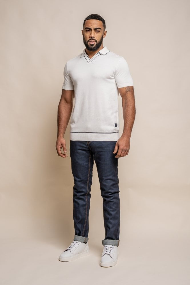 Men's Cotton Knitted Short Sleeve Polo Shirt - SEPPI - Ecru