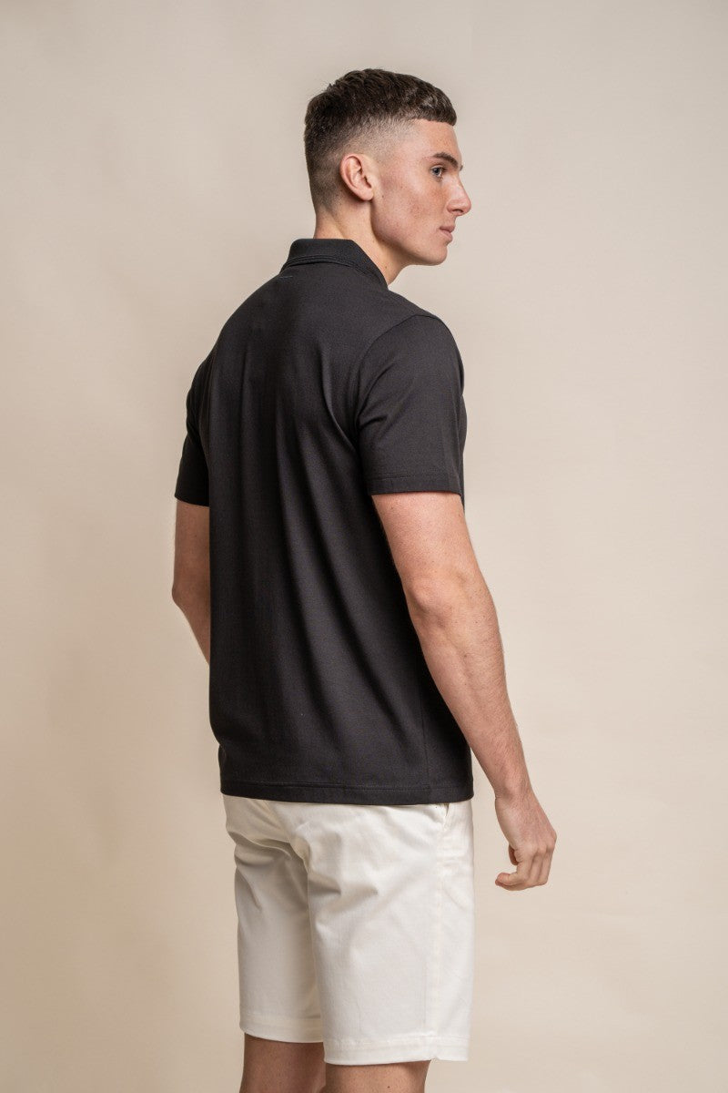 Men's Slim Fit Cotton Short Sleeve Polo Shirt - Kelsey - Black