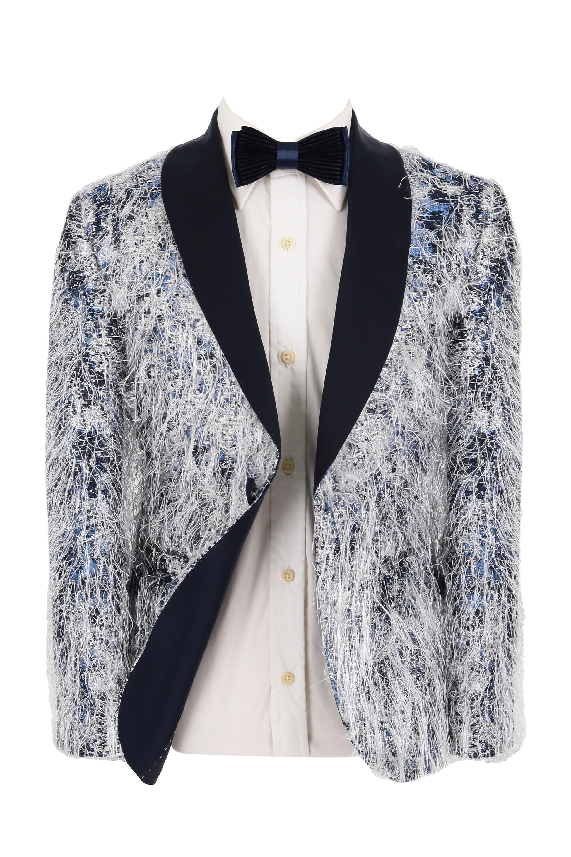 Boys Feathers Pattern Tuxedo Suit - Navy Blue