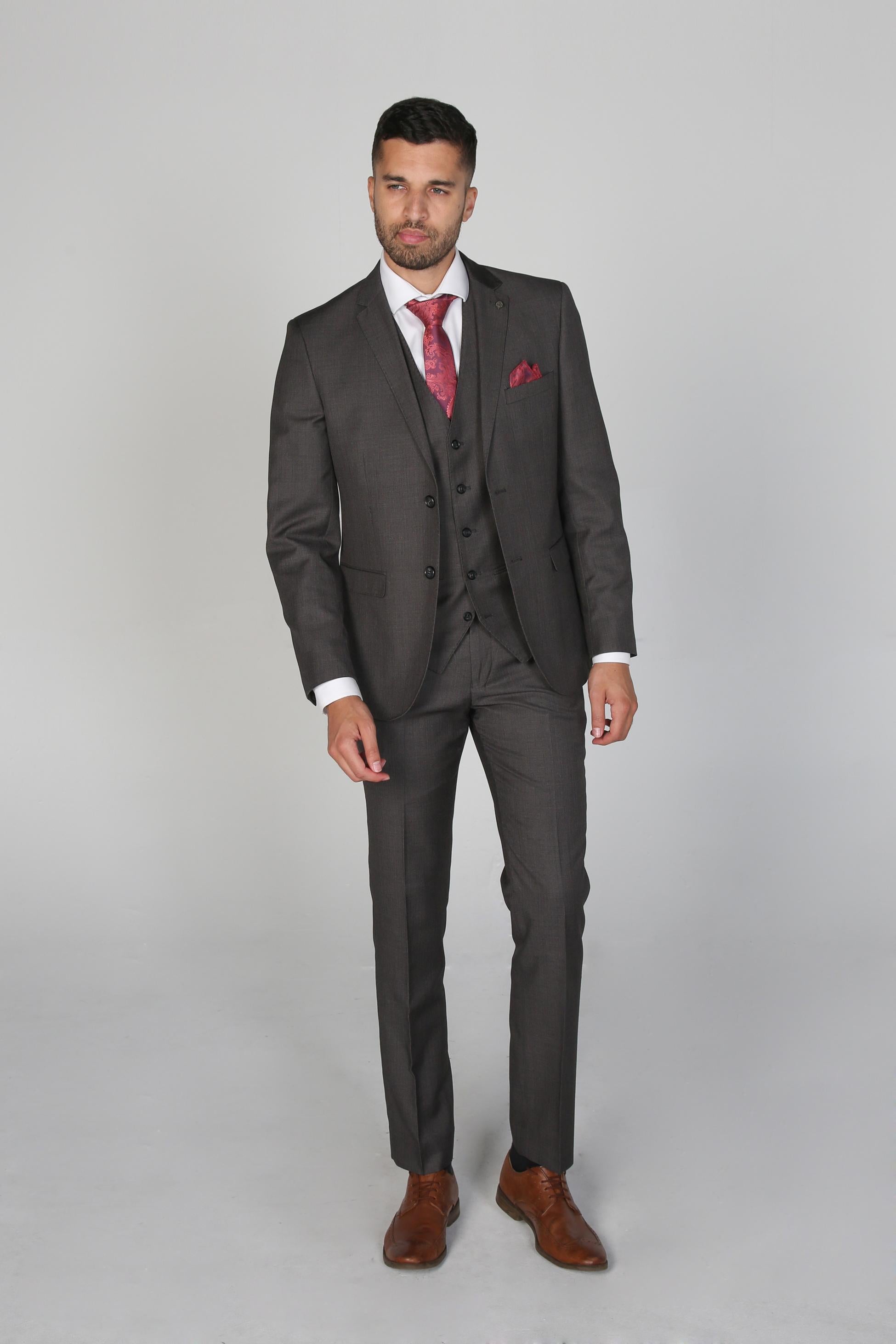 Men's Tailored Fit Formal Suit - CHARLES - Charcoal Grey