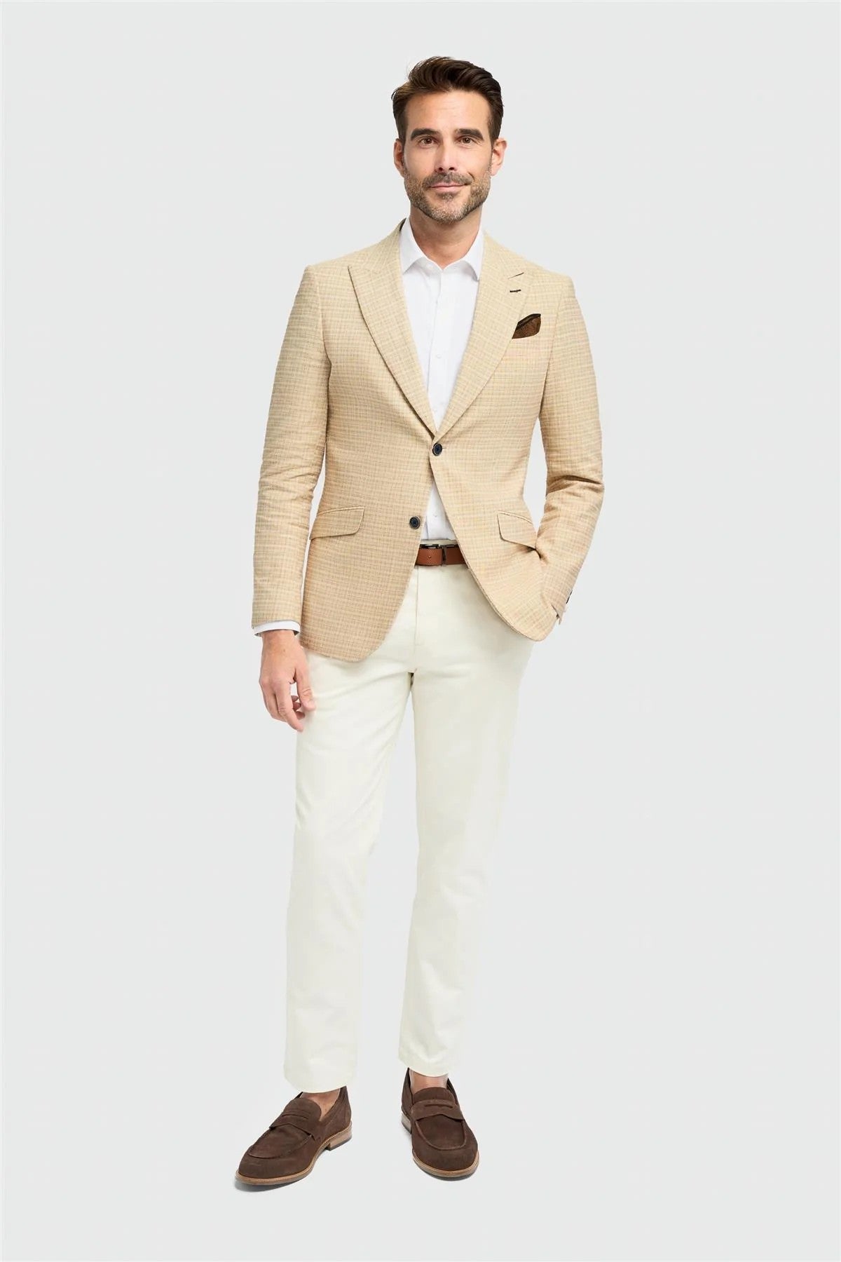 Men’s Beige Slim Fit Check Blazer - KOVA - Beige