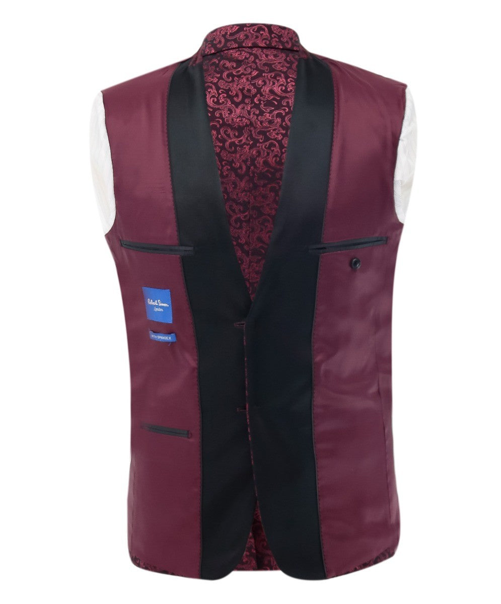 Men's Patterned Shimmer Tuxedo Suit - AARON - Burgundy