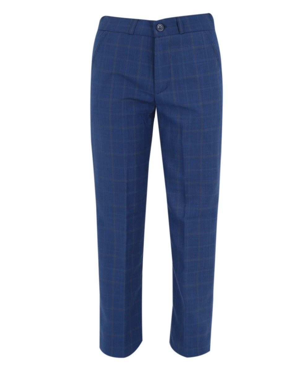 Boys Windowpane Check 6 Piece Suit Set - Navy